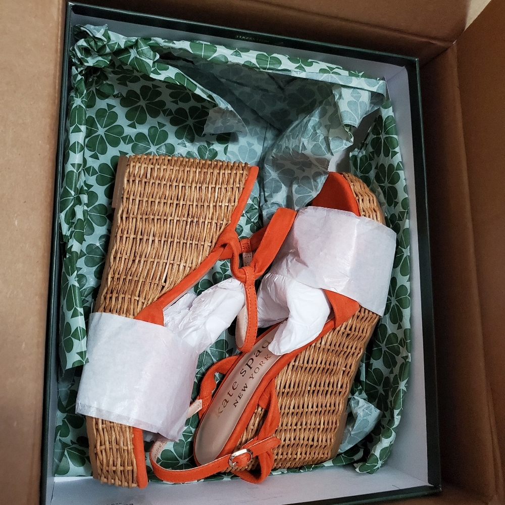 NIB Kate Spade Size 9 Dried Apricot Patio Platform Wedge Sandal - Picture 2 of 15
